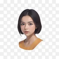 女孩-女孩亚洲女人黄色衬衫棕色眼睛长发