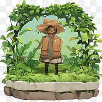 卡通-卡通小屋帽子树丛
