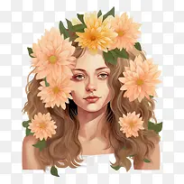 大丽花花-大丽花花女孩肖像时尚女孩花冠美女