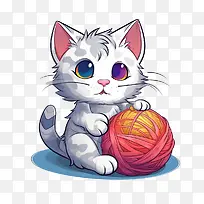 猫玩毛线球-猫玩毛线球小猫白色可爱可爱