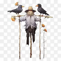稻草人-稻草人稻草人乌鸦黑色和白色乡村