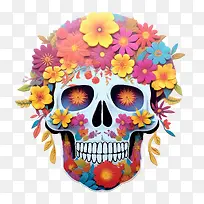 糖头骨-糖头骨多彩花卉头骨头骨与鲜花