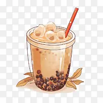 珍珠奶茶-珍珠奶茶奶茶棕色饮料表面黑色圆豆