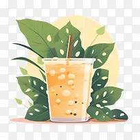 珍珠奶茶-珍珠奶茶柠檬水冰沙热带饮料绿叶