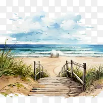 海滩步行路-海滩步行路海滩小路海草
