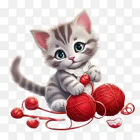 猫玩毛线球-猫玩毛线球可爱小猫针织毛线钩针