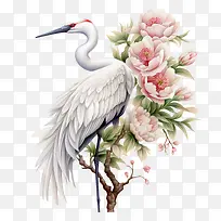 鹤花-鹤花白鸟粉红花枝桃花