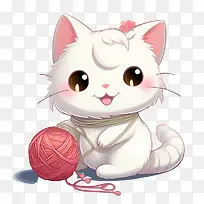 猫玩毛线球-猫玩毛线球可爱毛茸茸的可爱白色