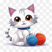 猫玩毛线球-猫玩毛线球小猫白色可爱毛线球