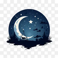 全球睡眠在星空下的夜晚-全球睡眠在星空下的夜晚夜晚月亮星星的天空