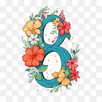 8号花-8号花数字蓝色花卉排版