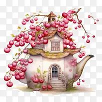 樱桃与花-樱桃与花茶壶屋小屋茶壶花