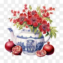 石榴和鲜花-橙色