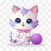 猫玩毛线球-猫玩毛线球猫小猫可爱的白色和灰色