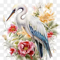 鹤花-鹤花鸟蓝色水彩长颈鹿