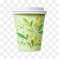 咖啡纸杯-咖啡纸杯绿纸咖啡杯叶花自然