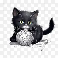猫玩毛线球-猫玩毛线球小猫黑色可爱小