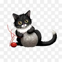 猫玩毛线球-猫玩毛线球猫针织毛线黑白