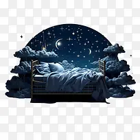 全球睡眠在星空下的夜晚-全球睡眠在星空下的夜晚床月亮星星云
