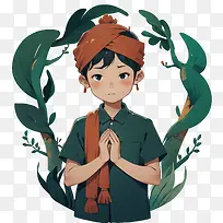 印度尼西亚儿童-印度尼西亚儿童印度尼西亚小孩卡通男孩头巾