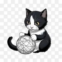 猫玩毛线球-猫玩毛线球猫黑白小猫球