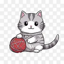 猫玩毛线球-猫玩毛线球猫小猫针织毛线