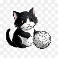 猫玩毛线球-猫玩毛线球猫小猫黑白顽皮