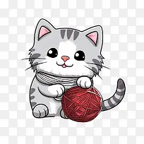 猫玩毛线球-猫玩毛线球猫小猫灰白色