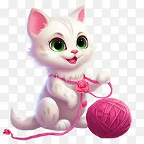 猫玩毛线球-猫玩毛线球小猫白猫可爱猫软猫