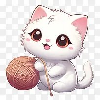 猫玩毛线球-猫玩毛线球猫小猫白色可爱