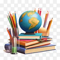 国际扫盲日-国际扫盲日学校教育地球仪铅笔