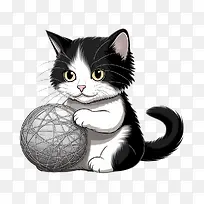 猫玩毛线球-猫玩毛线球猫黑白小猫球