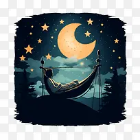 全球睡眠在星空下的夜晚-全球睡眠在星空下的夜晚吊床夜空星星月亮