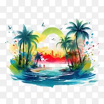 国家海滩日-棕榈树