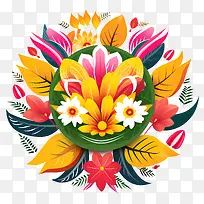 onam花卉rangoli-onam花卉rangoli花圈鲜艳的色彩