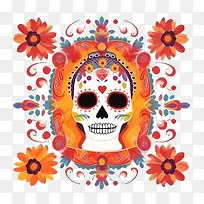 亡灵节-亡灵节死亡之日头骨鲜花多彩