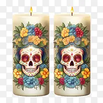 亡灵节-亡灵节亡灵节蜡烛头骨花