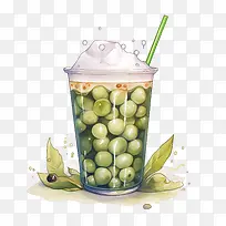 抹茶珍珠奶茶-抹茶珍珠奶茶柠檬水青橄榄冰吸管