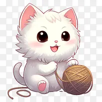 猫玩毛线球-猫玩毛线球小猫可爱白色俏皮