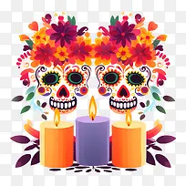 亡灵节-亡灵节亡灵节蜡烛糖头骨亡灵节