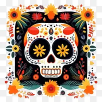 亡灵节-亡灵节死亡之日彩色框架头骨