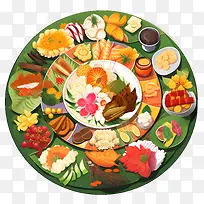 OnamSadya食物-OnamSadya食物盘水果蔬菜肉类