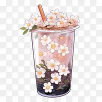 珍珠奶茶-珍珠奶茶杯茶果花
