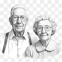 国际老年人日-国际老年人日老夫妇丈夫和妻子黑白画在花园里的老夫妇