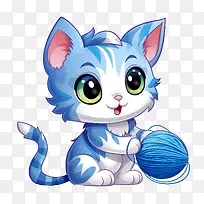猫玩毛线球-猫玩毛线球蓝色小猫可爱的猫毛茸茸的猫蓝眼睛