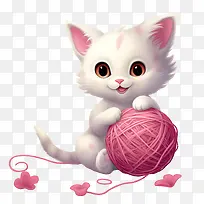 猫玩毛线球-猫玩毛线球猫小猫粉红色毛线俏皮
