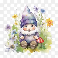 花园侏儒-花园侏儒侏儒水彩幻想神奇