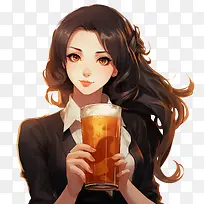 啤酒爱好者日-啤酒爱好者日放松姿势啤酒女人黑色西装
