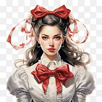 国际蝴蝶结日-国际蝴蝶结日红色蝴蝶结白裙白领粉色口红女孩
