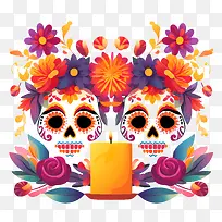 蜡烛-蜡烛亡灵节diadelosmuertos头骨花